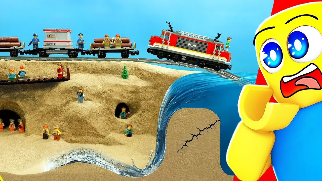 LEGO TRAIN CRASH vs GIANT TSUNAMI