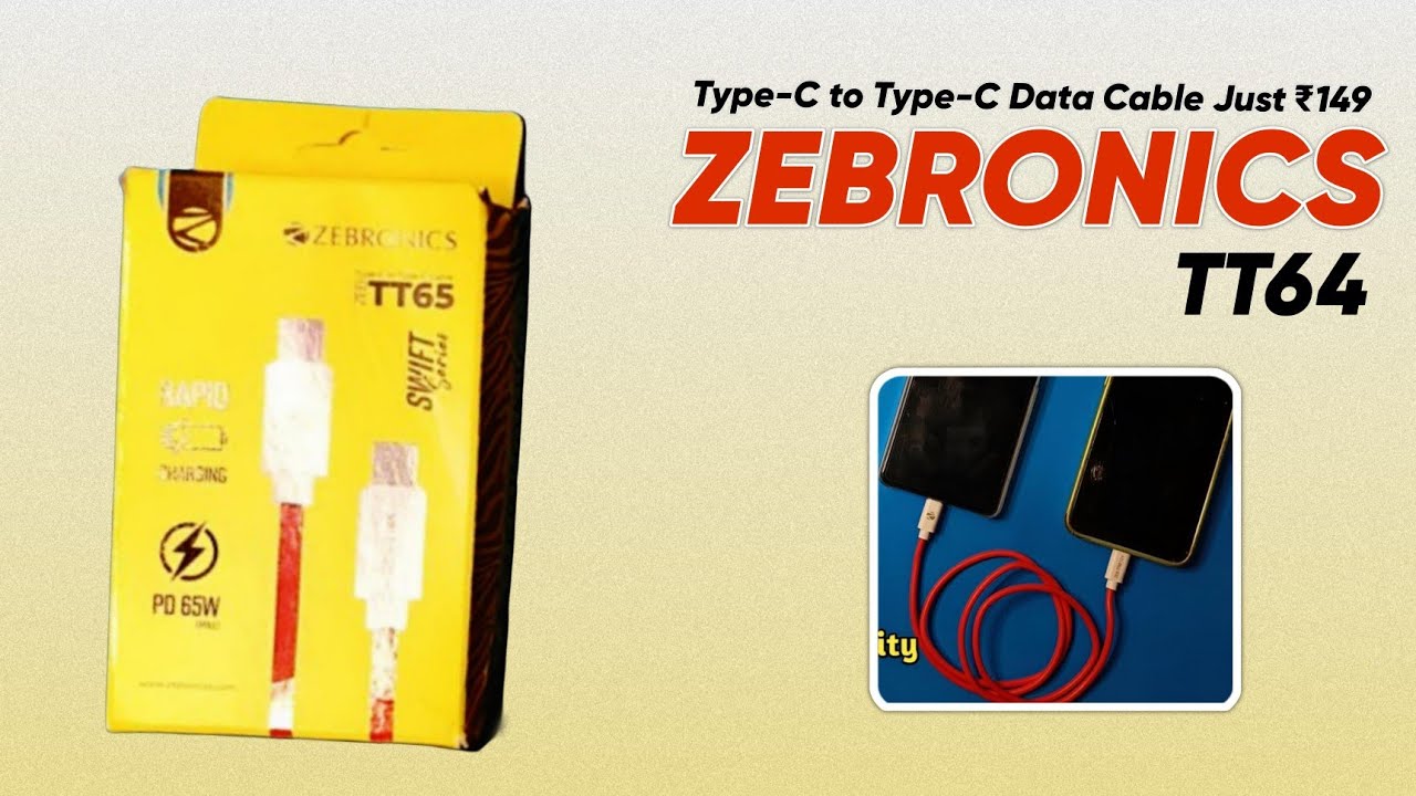 ⚡ Best Deal! Type-C to Type-C Data Cable Just ₹149! ⚡Zebronics TT65 Type C To Type C Cable Unboxing