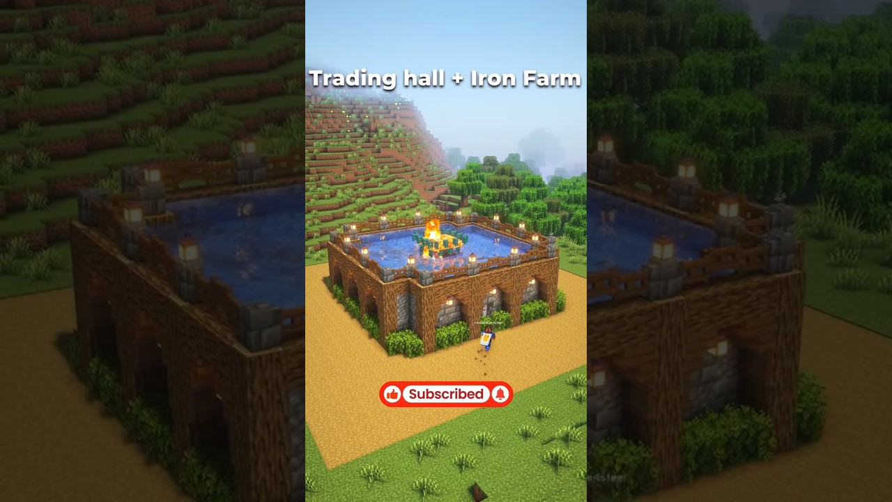 Villager Trading Hall with Iron Farm  #minecraft #eye4steel #shorts