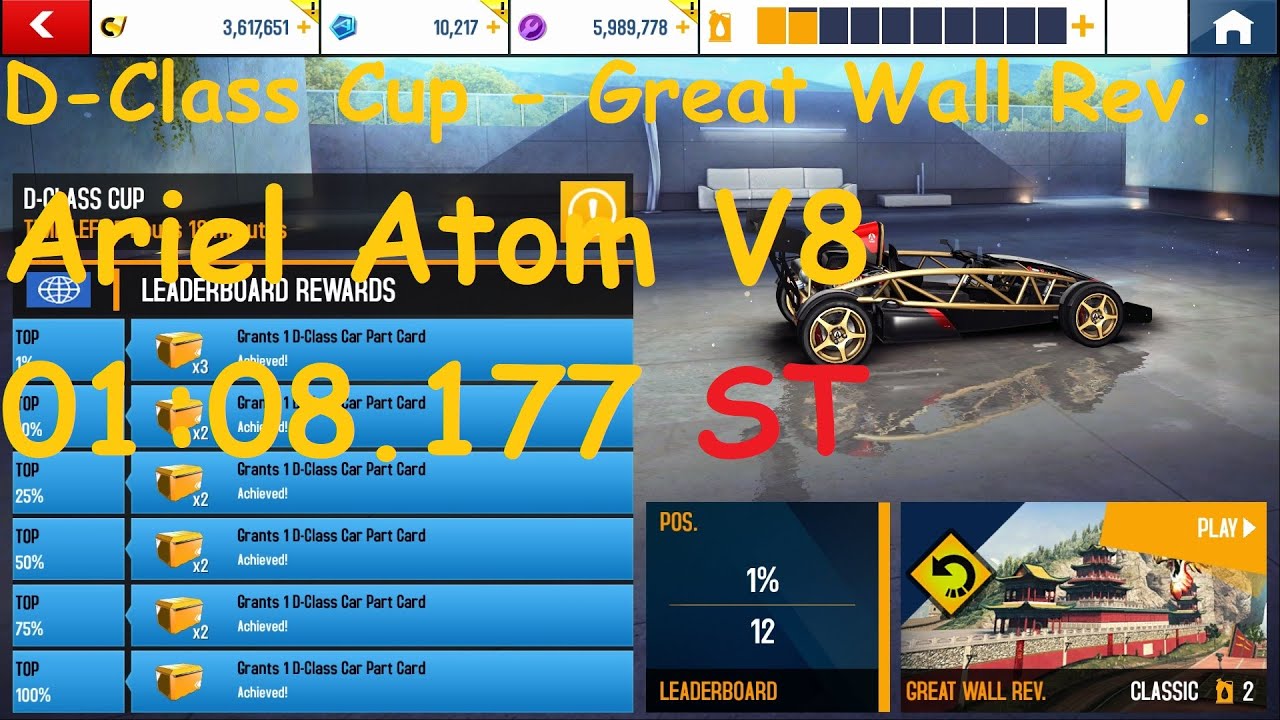 Asphalt 8 - D-Class Cup | Great Wall Rev. | Ariel Atom V8 01:08.177 ST