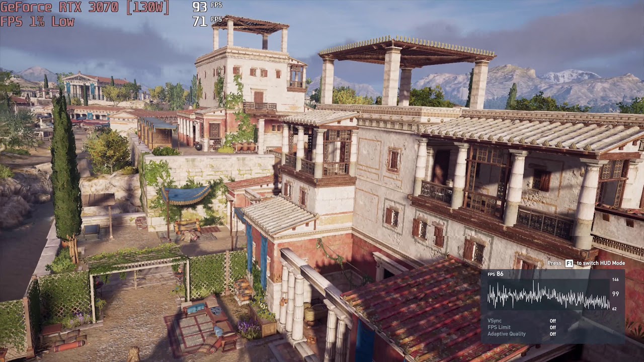 🎮 NVIDIA GeForce RTX 3070 [Laptop, 130W] - AC: Odyssey gameplay benchmarks (1080p)