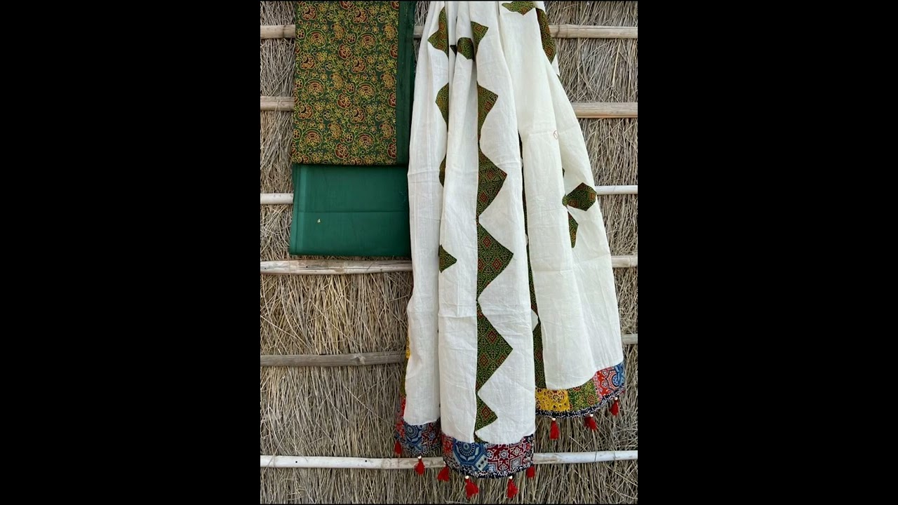 Ajrakh print suit with patchwork dupatta