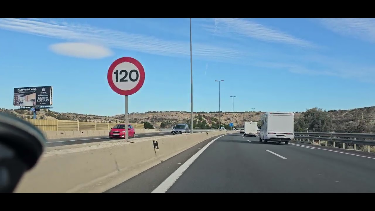 Full Road Journey from Alicante Airport to Benidorm via Motorway