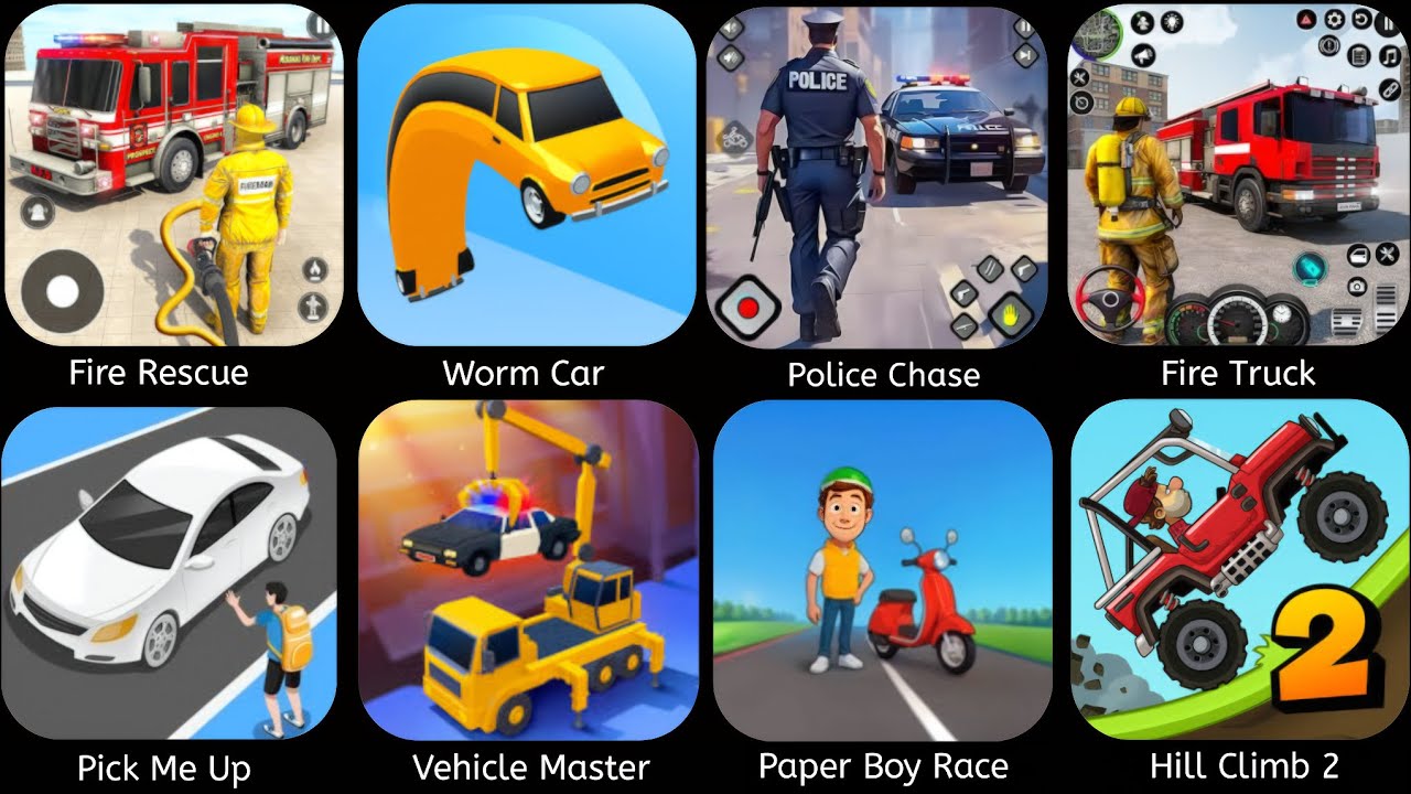 Real Police Chase Simulator ,US Fire Rescue Simulator,Worm Car,Pick Me Up 3D, Vehicle Masters 