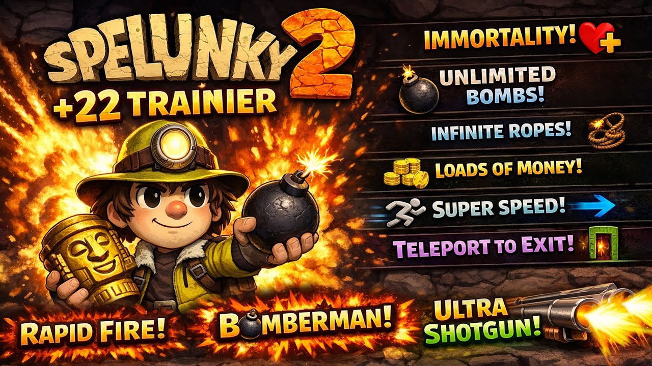🔥 Spelunky 2 Trainer (+22 Cheats) v1.28 - Unlimited Everything & Teleport! 💥