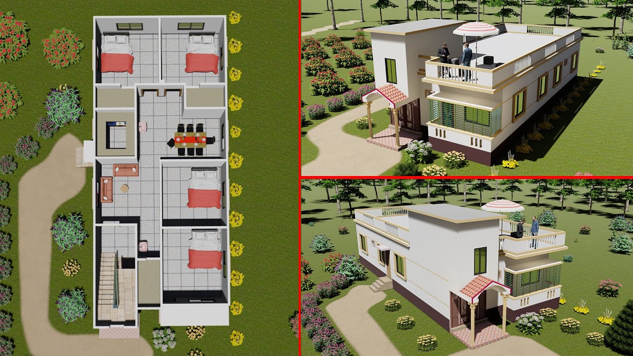 দেখুন লম্বা জমিতে 4 Bedroom House Design in BD, Bangladesh House Design
