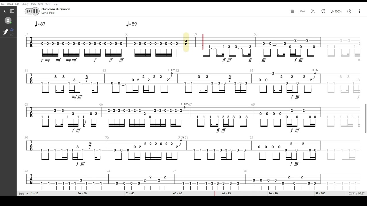 Qualcosa di Grande ( Luna Pop ) ,Tablatura e base Senza Basso - Backing bass track - NO BASS