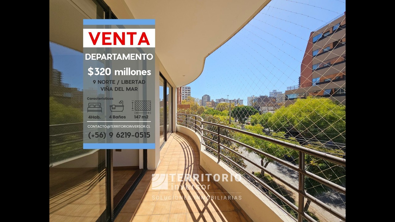 Amplio depto 147 m2 | 3 dorm. + servicio | 4 baños | Sector Oriente, Av. Libertad,  Viña del Mar.