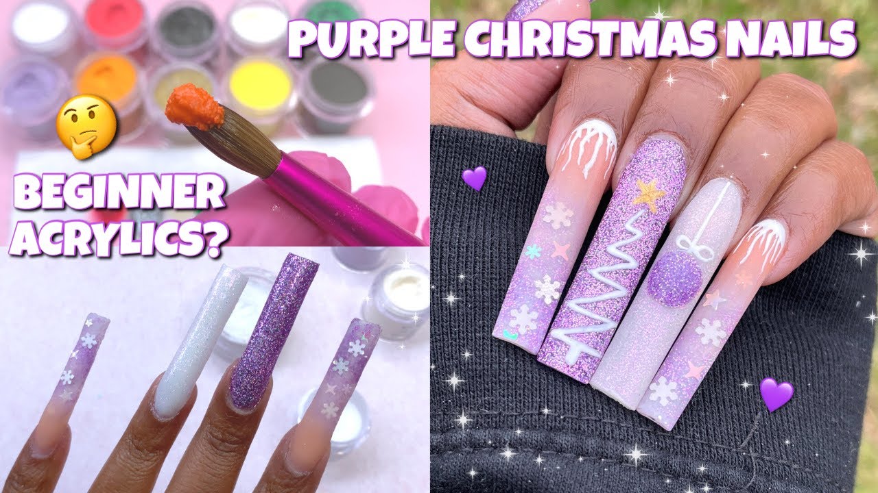PURPLE CHRISTMAS ACRYLIC NAILS | SAVILAND HOLIDAY ACRYLIC SET | BEGINNER FRIENDLY NAIL ART