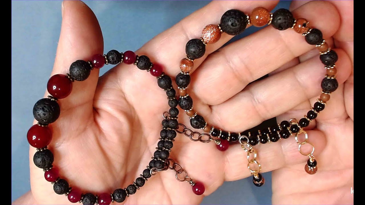 Beautiful Lava & Natural Bead Bracelet with Memory Wire