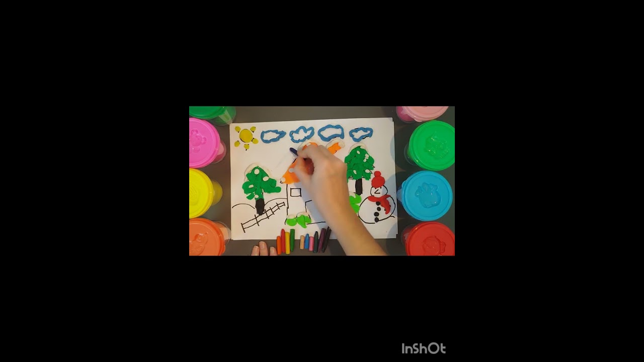 snowy tree and house playdough .chrismas scenery playdough for children