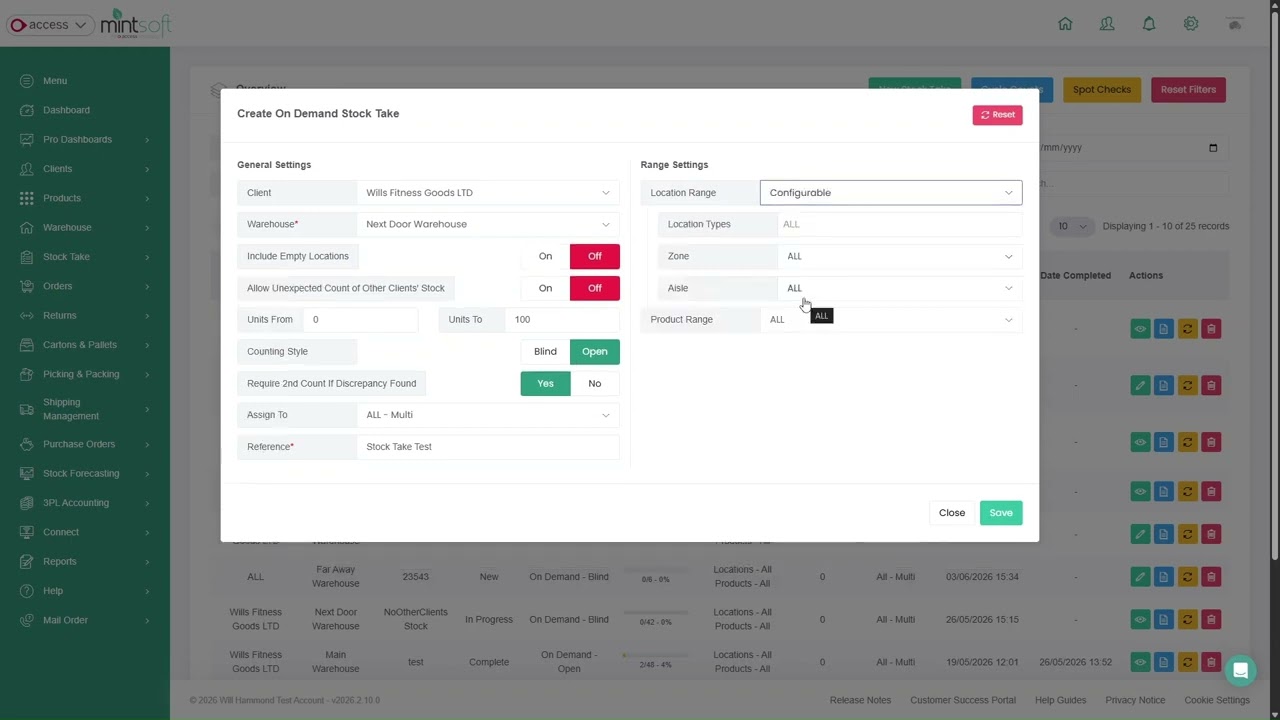 Stock Take 1/7 Overview & On Demand Stock Takes - Access Mintsoft