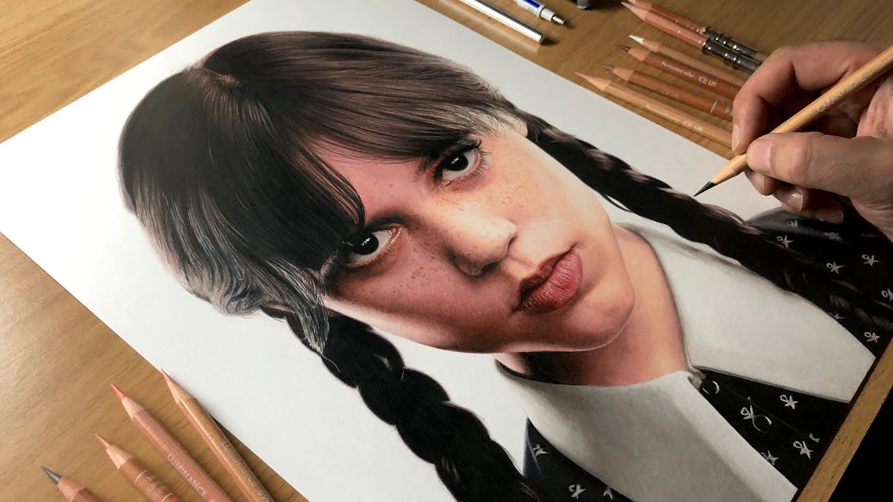 Drawing Wednesday Addams &ndash; Jenna Ortega Fan Art Timelapse!