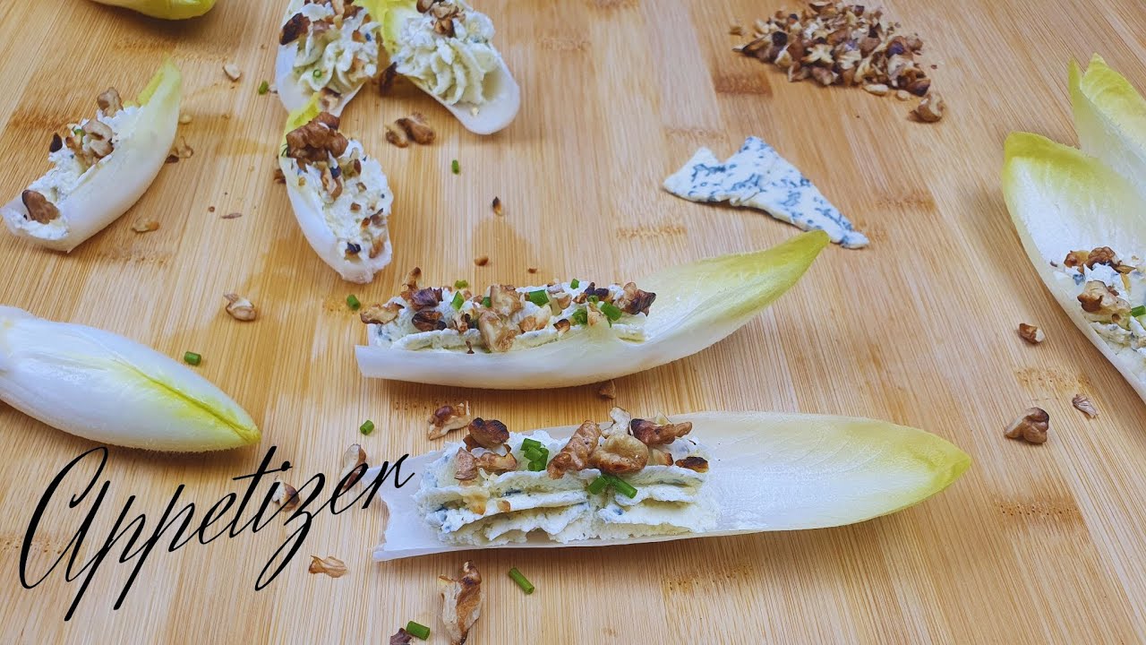 Simple Appetizer with Endive, Blue cheese 💙 and ♨️ Roasted  Walnuts