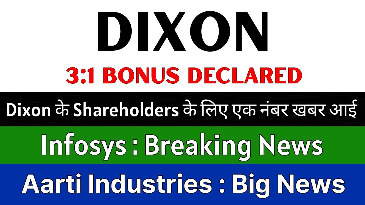 DIXON TECHNOLOGIES Share Latest News 🥳 3:1 BONUS DECLARED 🥳 INFOSYS Share &bull; AARTI INDUSTRIES Share