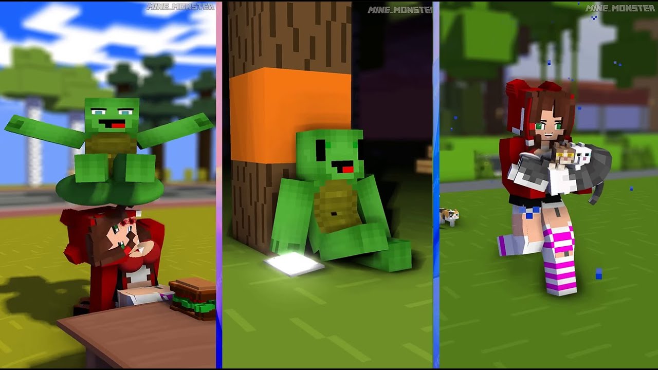 JJ's sister and cat family ignoring poor kitty | Minecraft Mix 