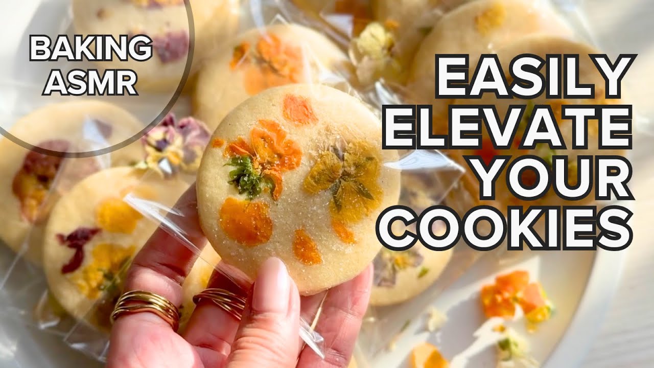 EASY COOKIE DECORATING TUTORIAL WITH EDIBLE FLOWERS - BAKING ASMR - BRIDAL SHOWER IDEA