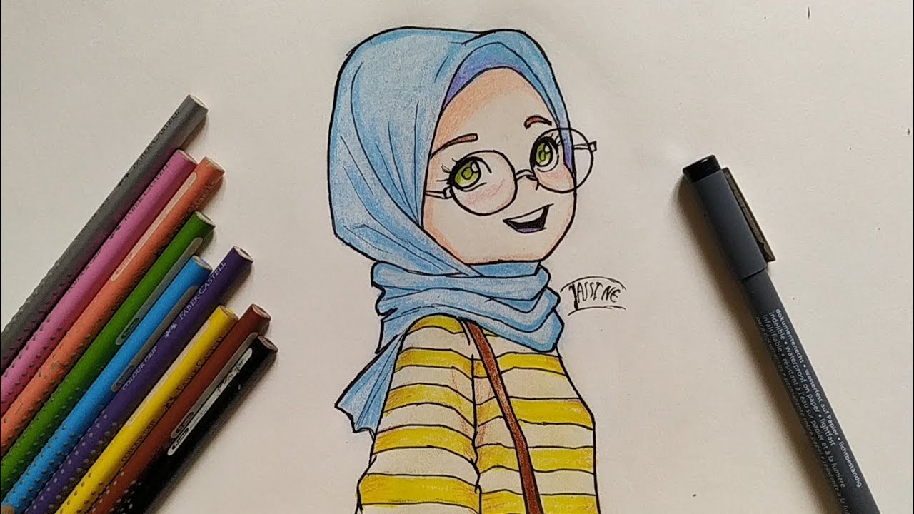كيفية رسم بنت محجبة للمبتدئين | خطوة بخطوة  - how to draw muslim girl with hijab
