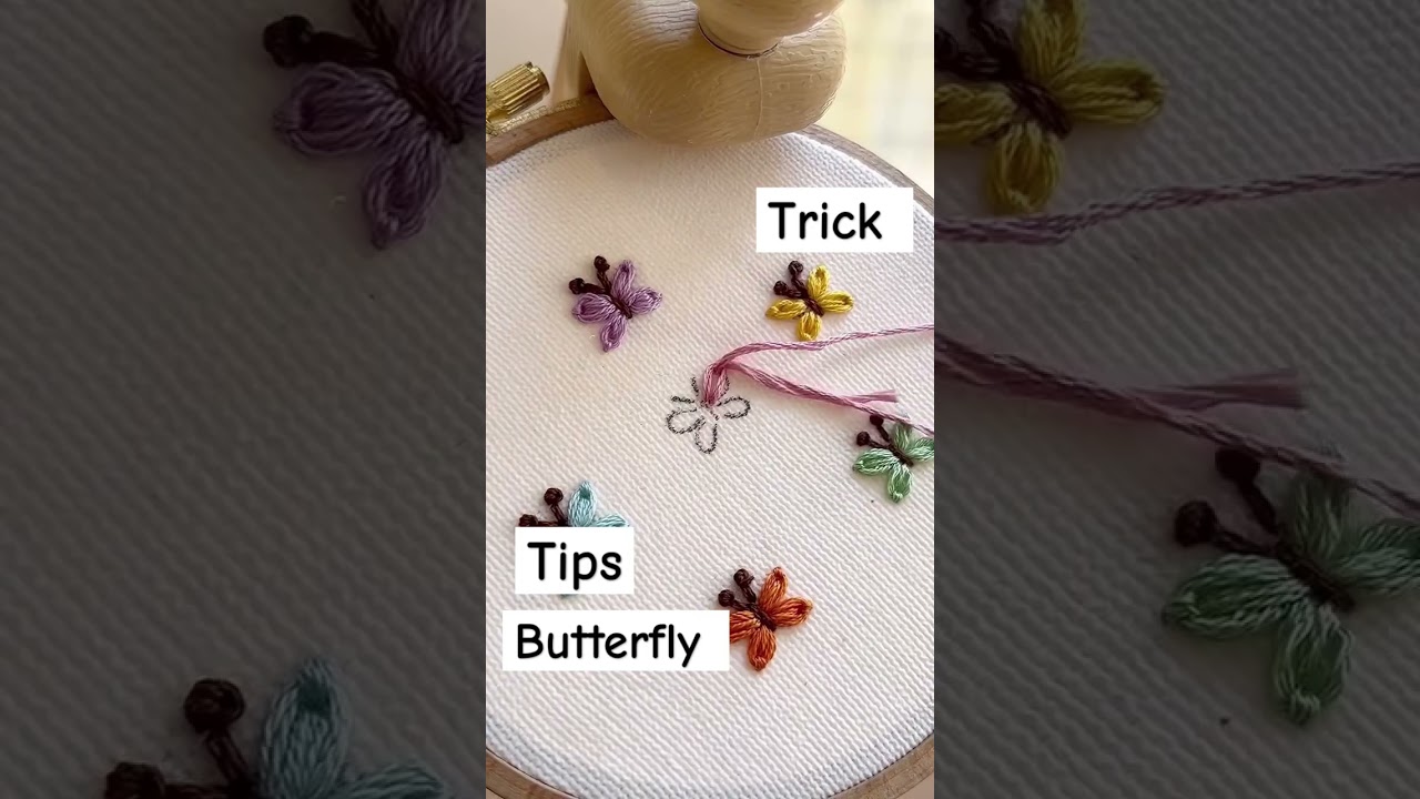 Day 77/ Butterfly 🦋hand embroidery trick for beginners👍🏻❤️#viral#embroidery #butterfly#trick #tips