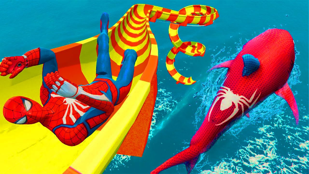 سبايدرمان Spiderman VS Spider-Kong Extreme Water Slides Challenge Game GTA 5 Superhero