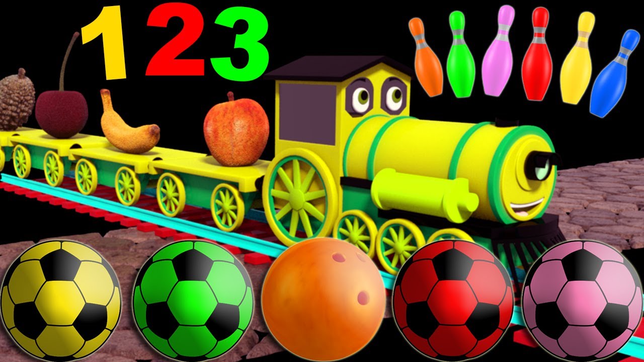 🚂 Bowling Ball Smashes Kinetic Sand Numbers, Shapes & Letters! 🍎🍇 Train Teaches Fruits A-Z 🌌