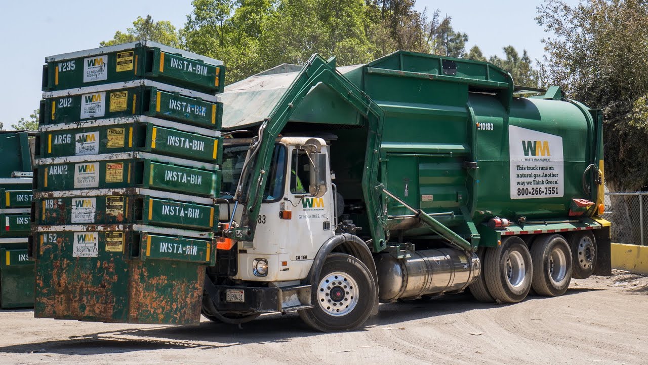 Waste Management Autocar Amrep Front Loader Garbage Truck on Insta-Bins