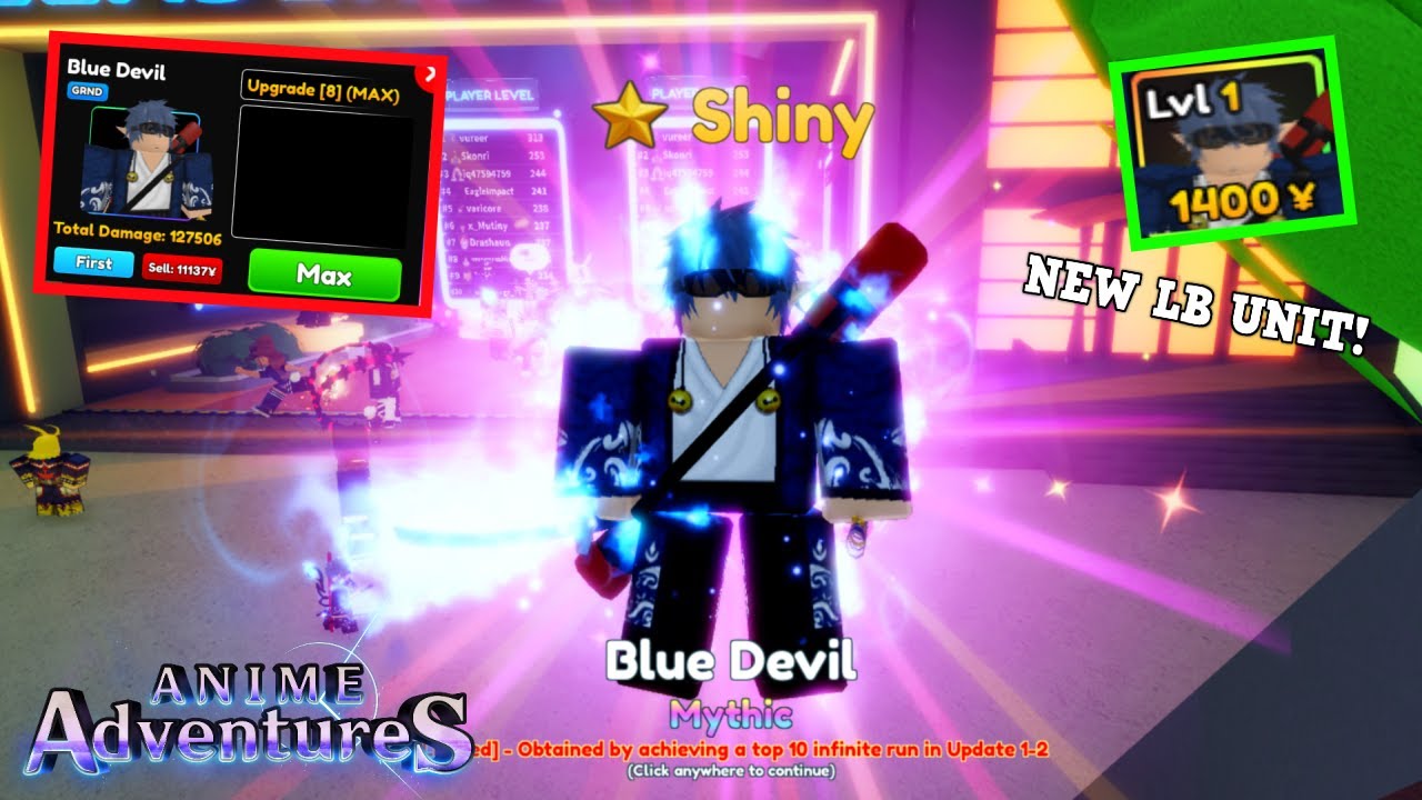 [NEW CODE] NEW EXCLUSIVE LB SHINY MYTHIC BLUE DEVIL SHOWCASE ANIME ADVENTURES TD ROBLOX