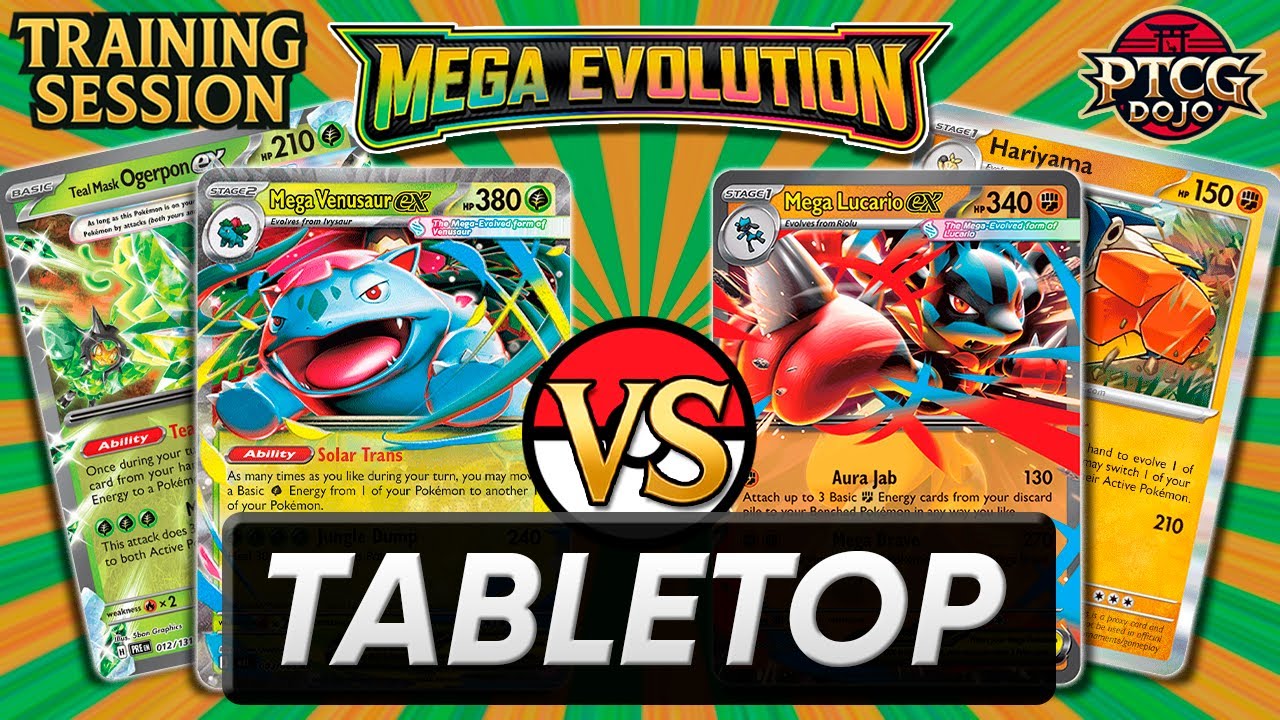 Mega Venusaur ex vs Mega Lucario ex| Mega Evolution | Training Session Tabletop Gameplay