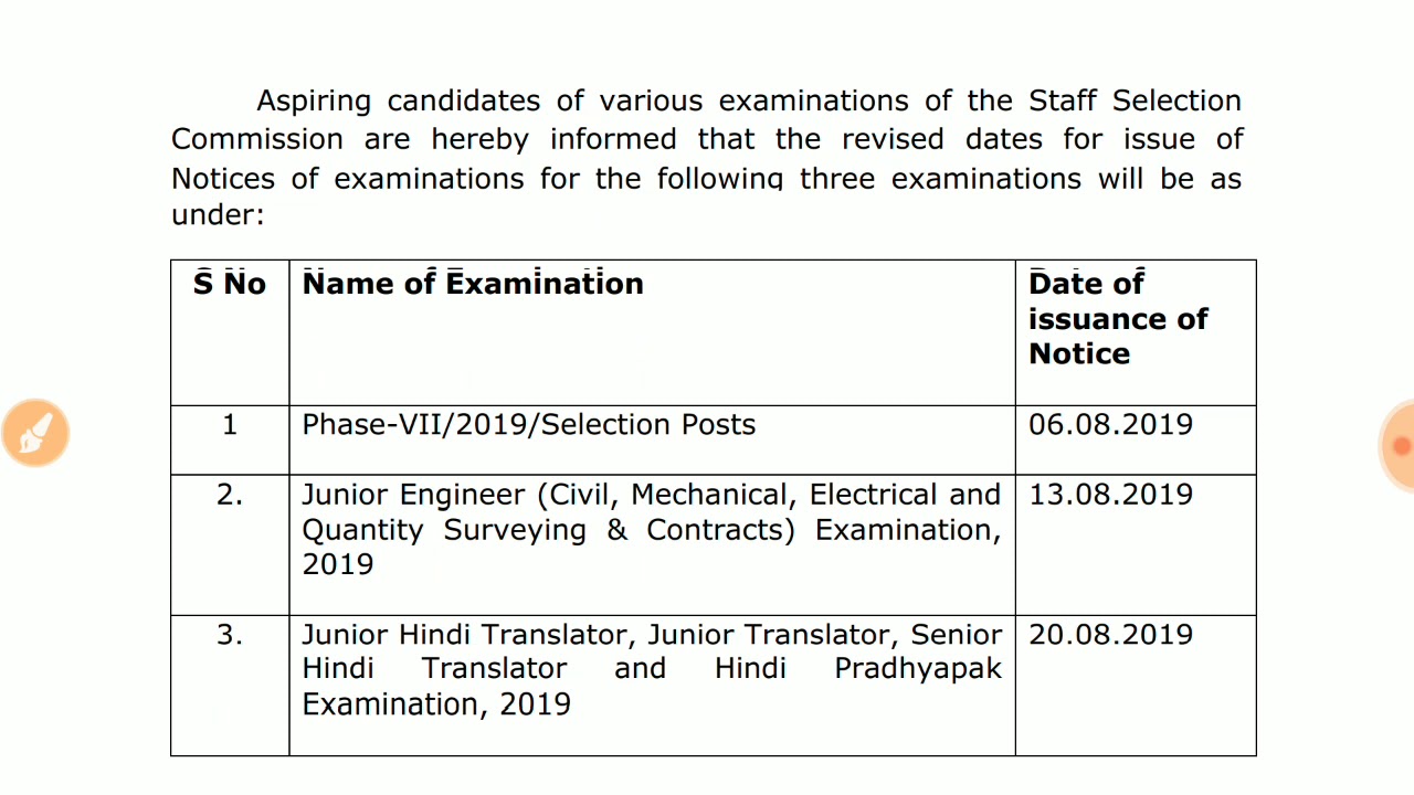 SSC JE 2019 Official Update