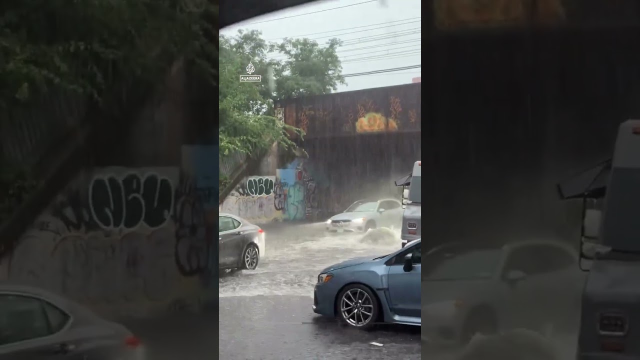Torrential rain floods New York City&rsquo;s streets and subway | AJ #shorts