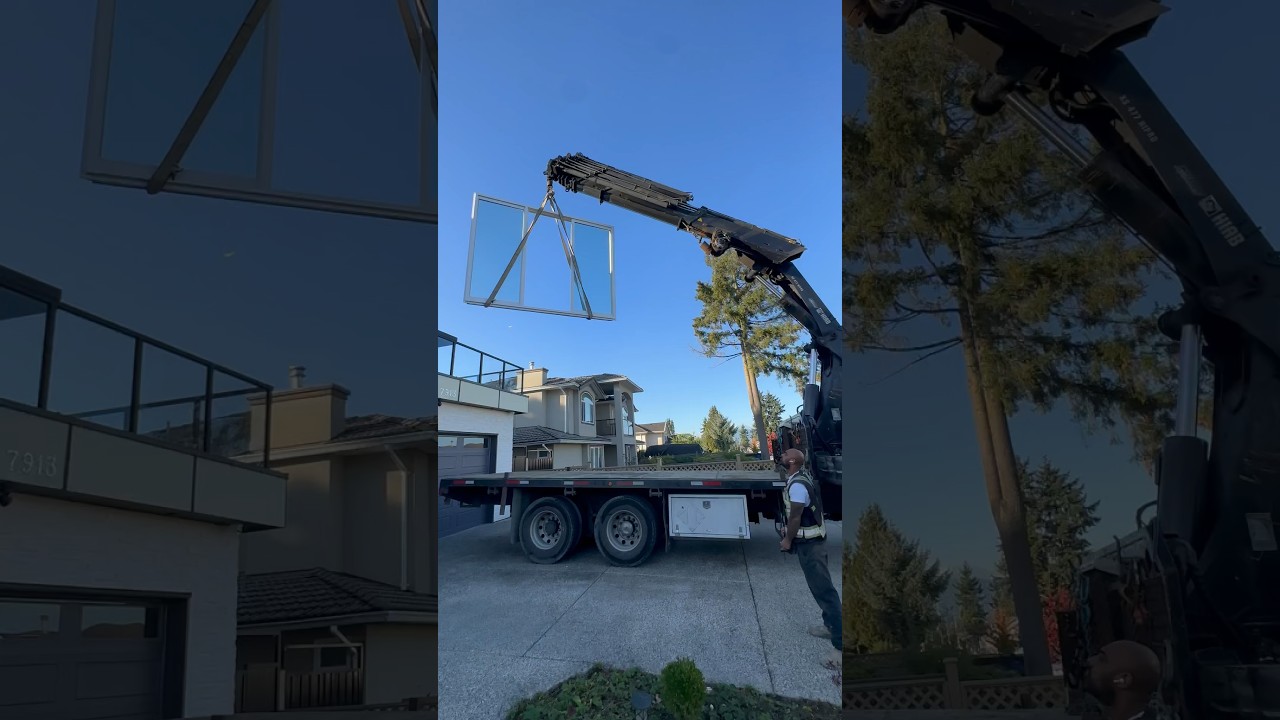 Installing heavy window 🪟 #construction #constructionlife #windows #work #crane