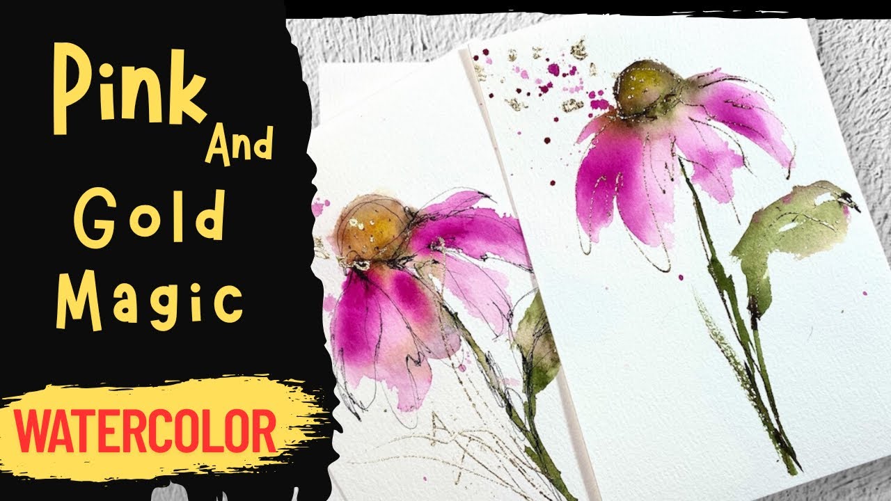 How to Paint a Pink Daisy with Golden Touches in Watercolor | Easy Step by Step