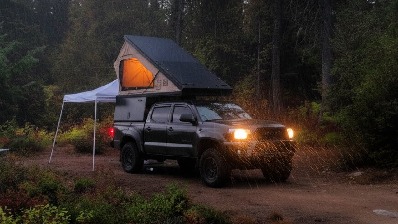 Solo Overnight Truck Camping with Rain and Fog - Wolves in the Distance!