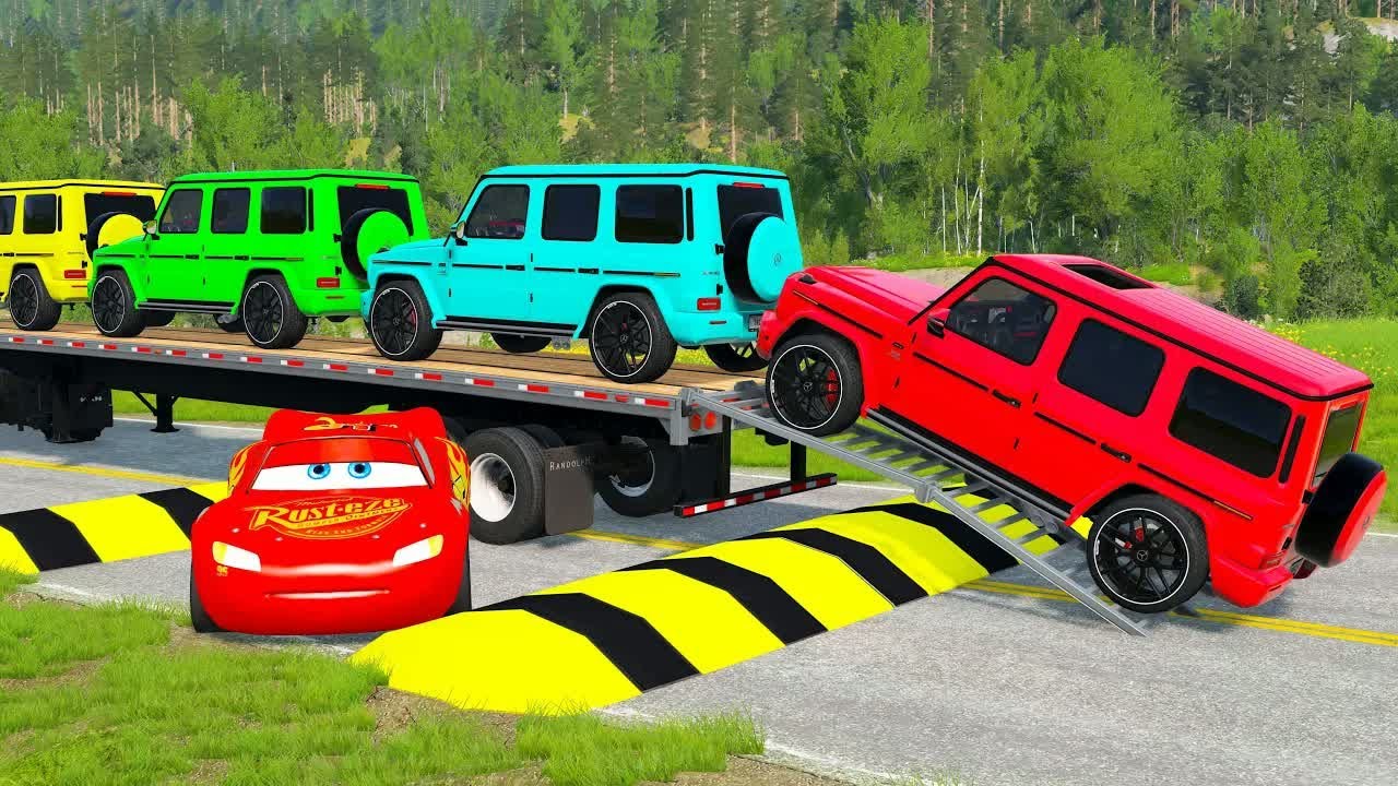Flatbed Truck McQueen | Transportation with Truck - Pothole vs Car 52  BeamNG.Drive Gameplay