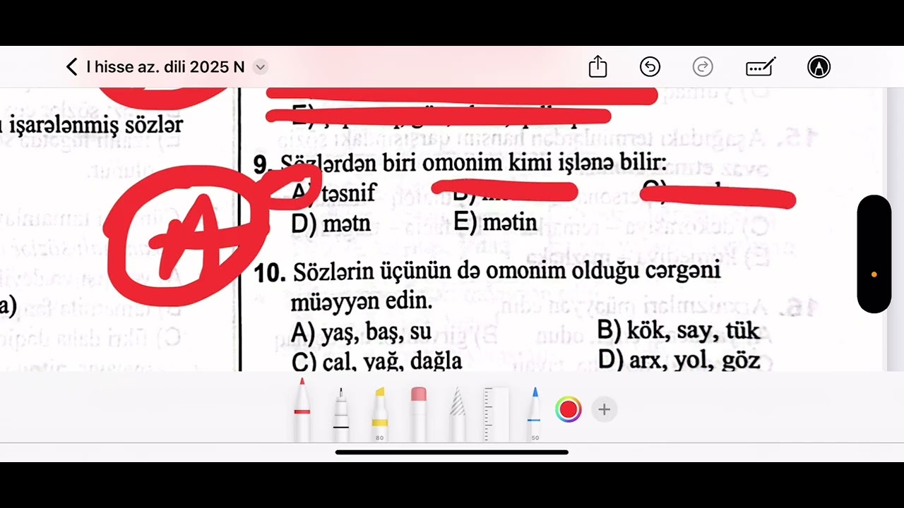 Omonimlər. Sinonimlər. Antonimlər - DİM Test Toplusu - 2025