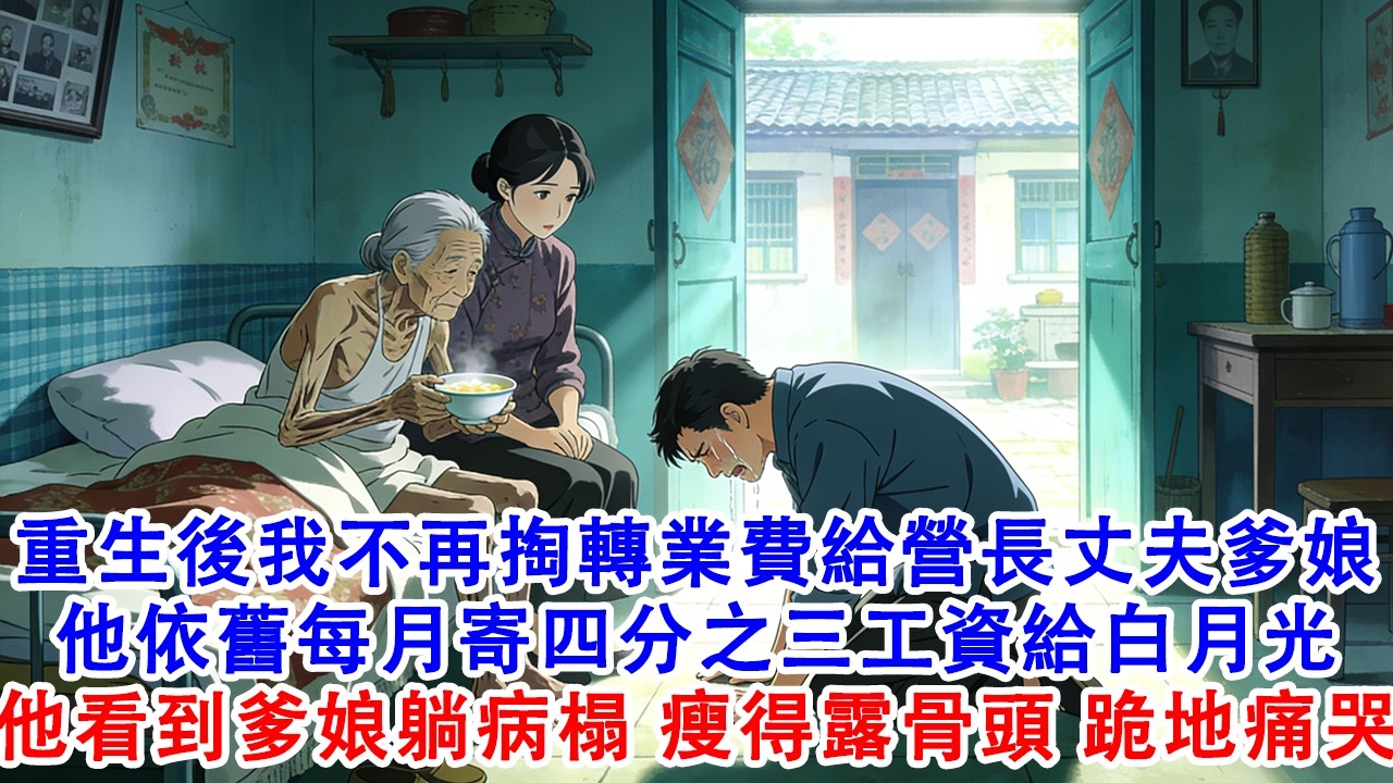 【完結爽文】重生後我不再掏轉業費給營長丈夫的爹娘治病，他依舊每月寄四分之三工資給白月光，回家看到爹娘躺病榻喝稀粥瘦得露骨頭，當場跪地痛哭#故事 #重生 #爽文 #重生故事 #情感 #小說 #完結