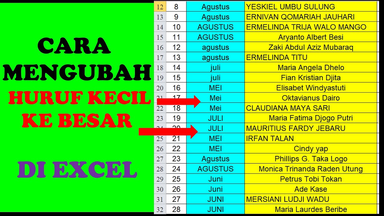 CARA MENGUBAH HURUF KECIL KE BESAR DI EXCEL