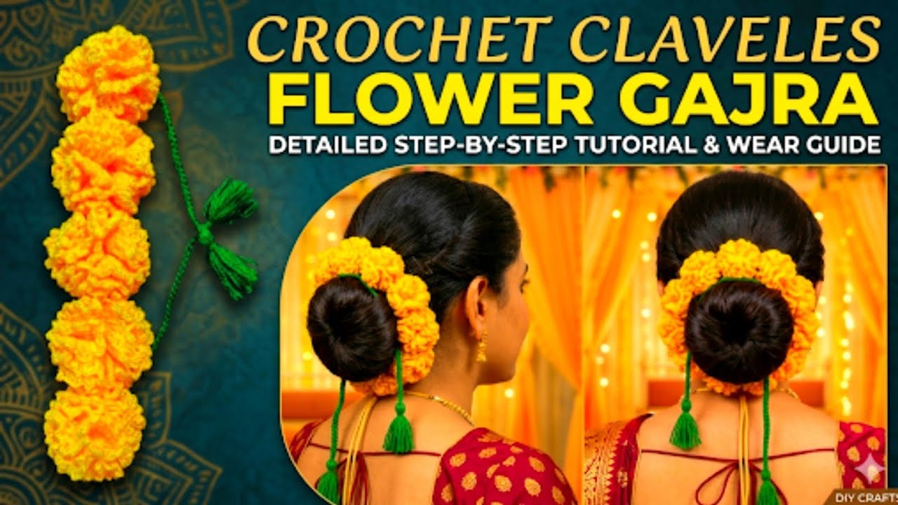 How To Crochet New Design: Crochet Clavel/Carnation Gajra with Green Tassel Detail | Easy Tutorial 