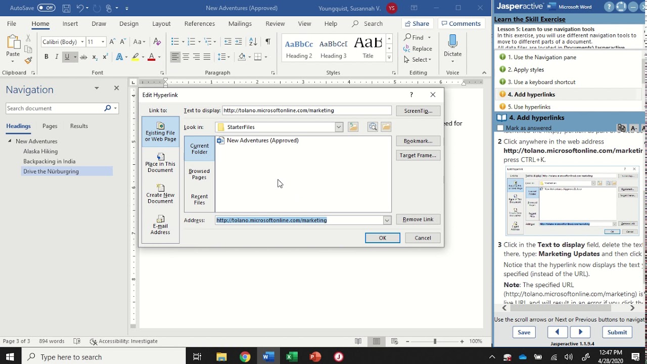 JasperActive Word 2019 Lesson 5: Navigating with References