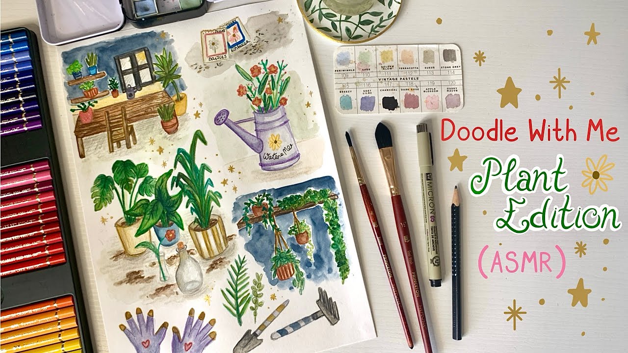Creative Watercolor Painting | Fun Doodle drawings with watercolors and colored pencils | ASMR 🌿✨