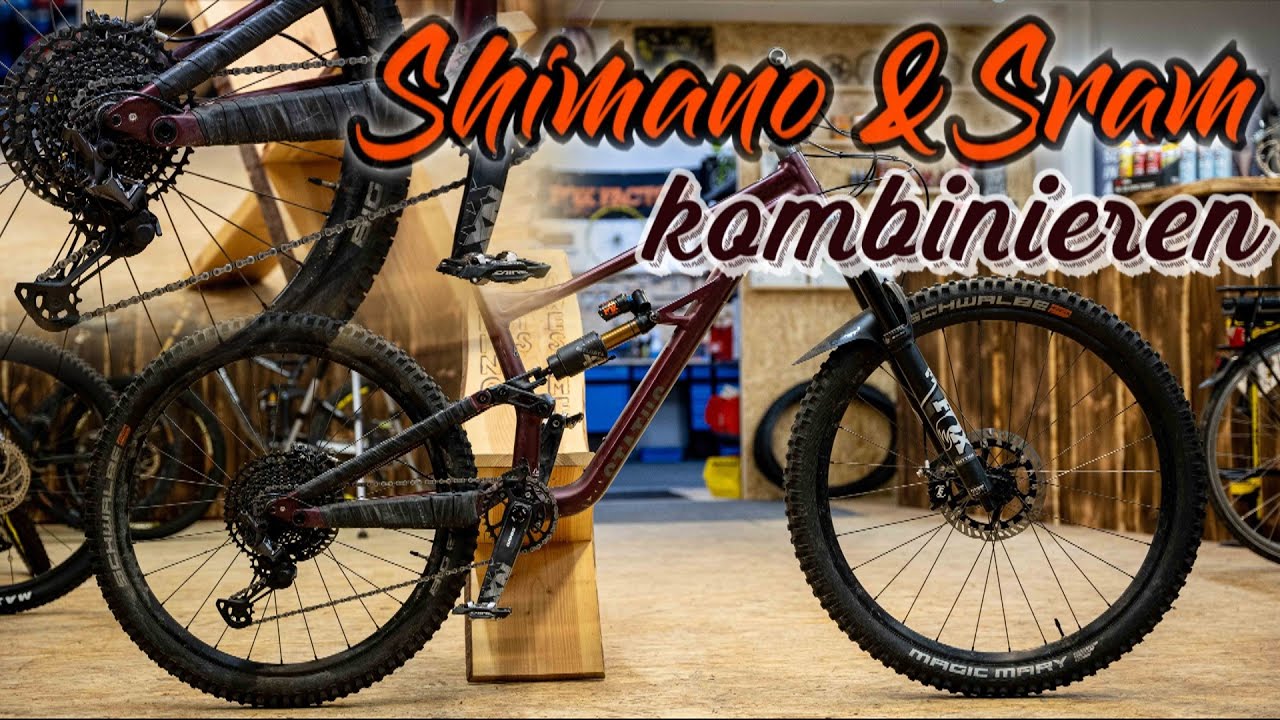 Shimano Schaltwerk und Schalthebel mit Sram Kassette und Kette (Specialized Status Umbau)