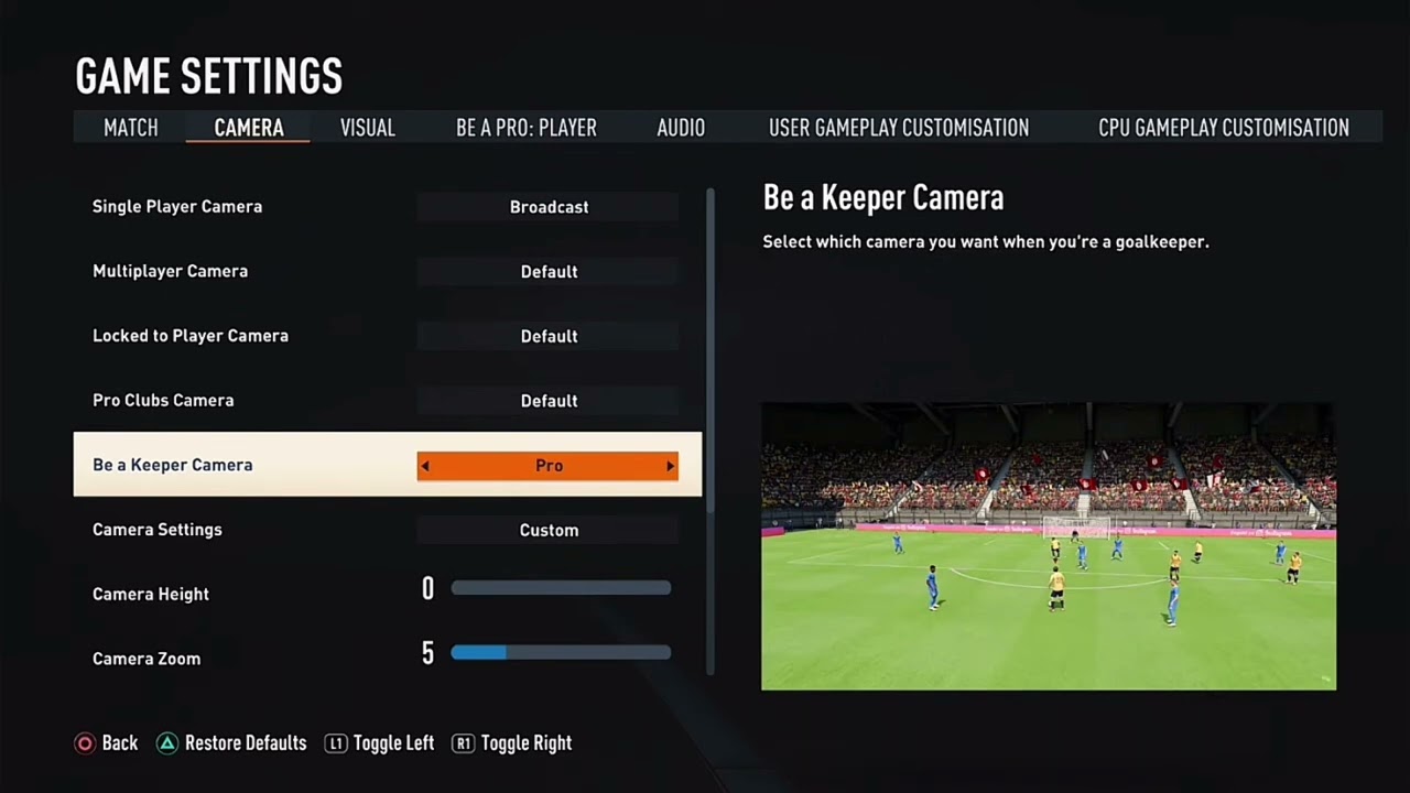 My FIFA 23 Goalkeeper Career Mode Camera Settings