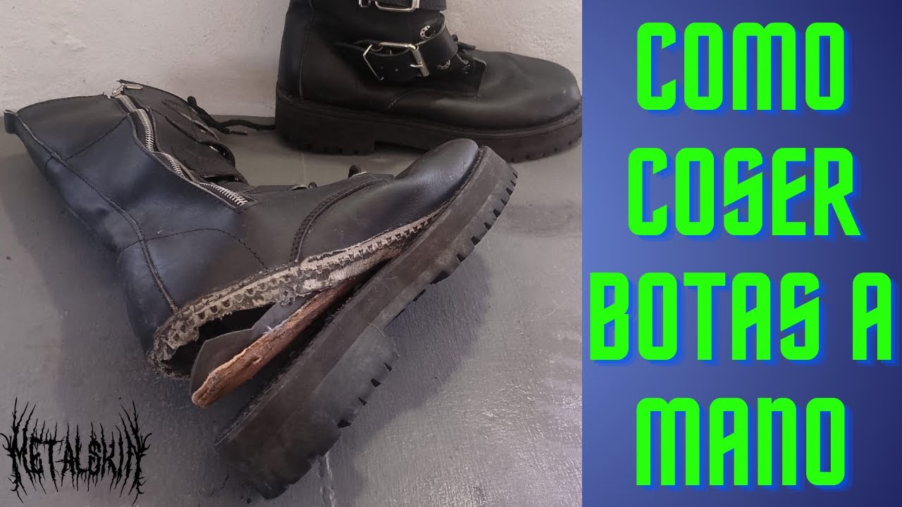 Como pegar y coser botas de piel con suela gruesa, coser a mano.