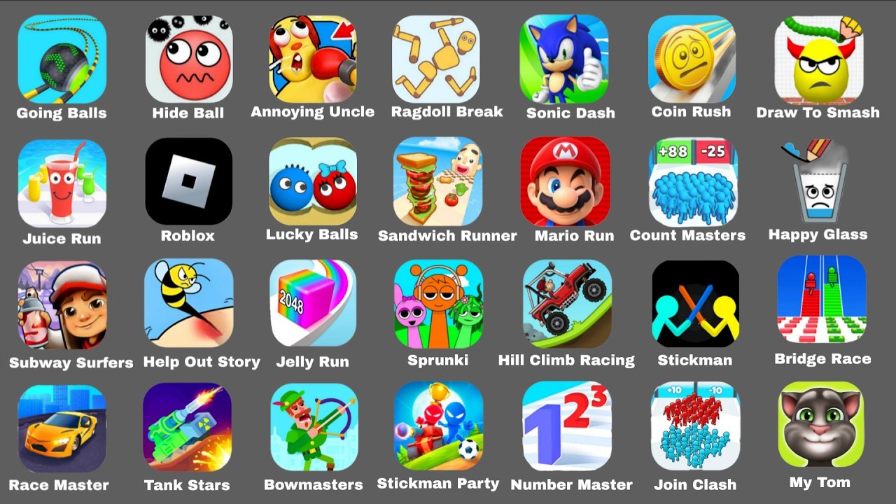 Going Balls,Annoying Uncle,Sonic Dash,Juice Run,Subway Surfers,Race Master,Join Clash,Draw To Smash