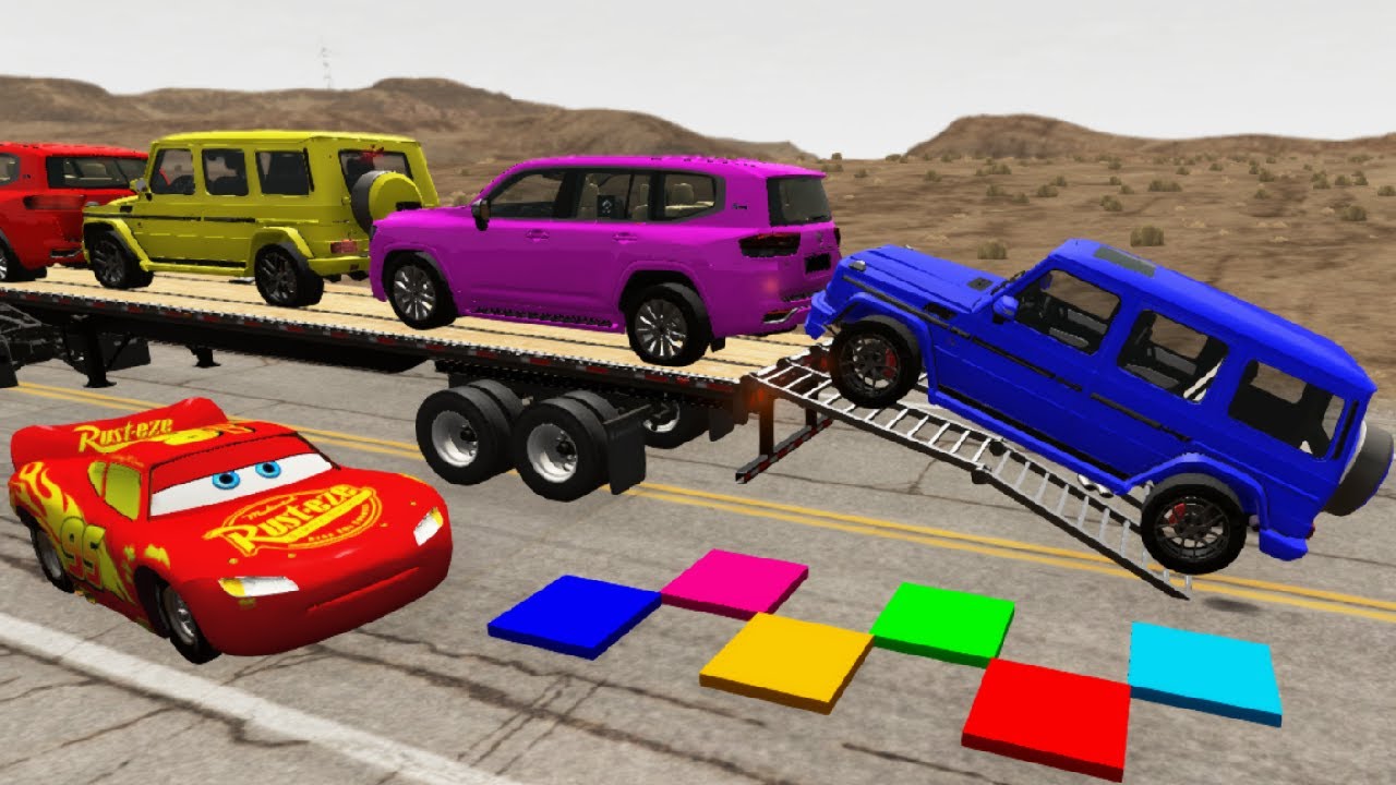 Flatbed Truck McQueen | Transportation with Truck - Pothole vs Car #04 | BeamNG.Drive