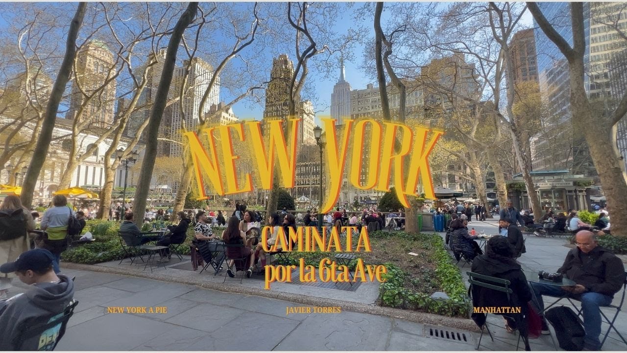 New York a pie. Caminata de primavera por la 6ta Ave en Manhattan, NY. 14/04/24. 4k