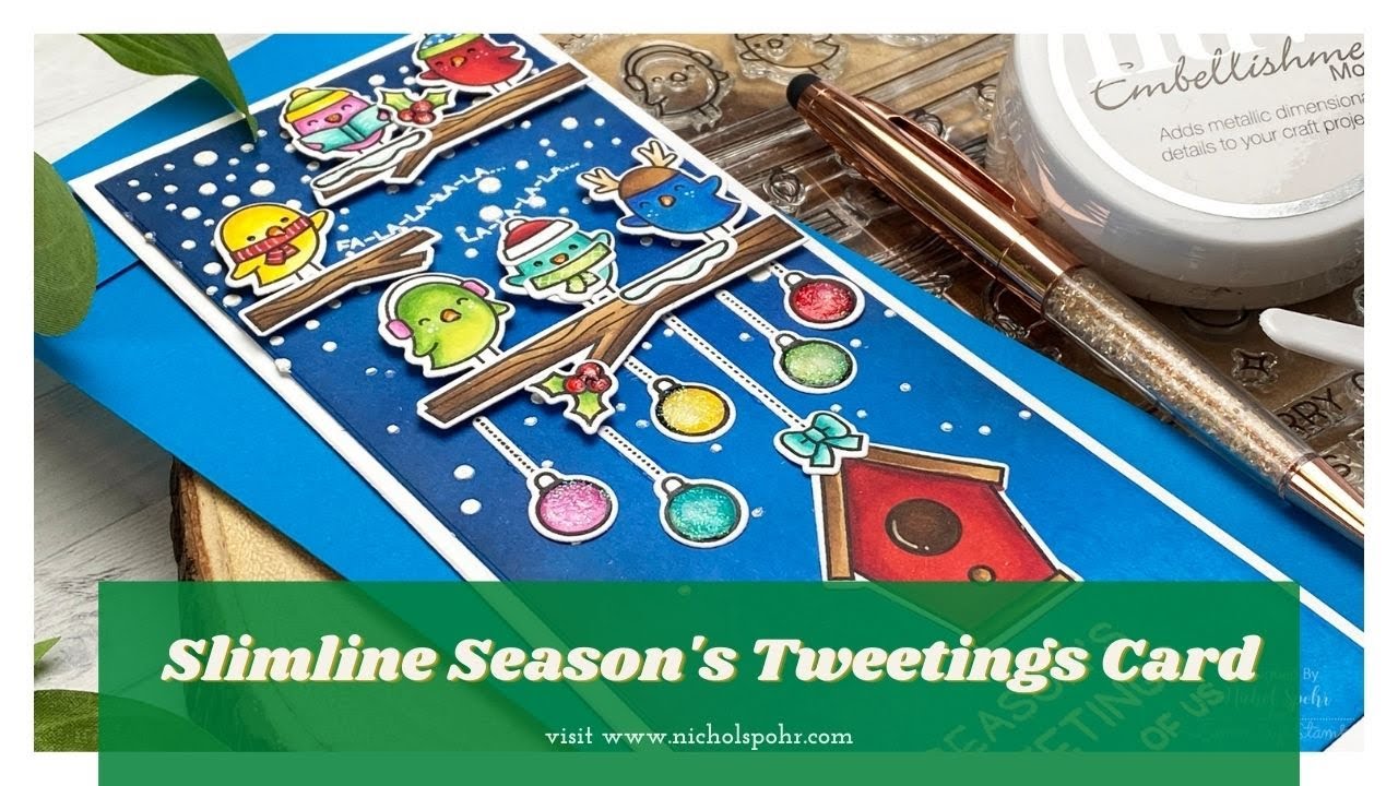 Slimline Season's Tweetings Card (STAMPtember Lawn Fawn)