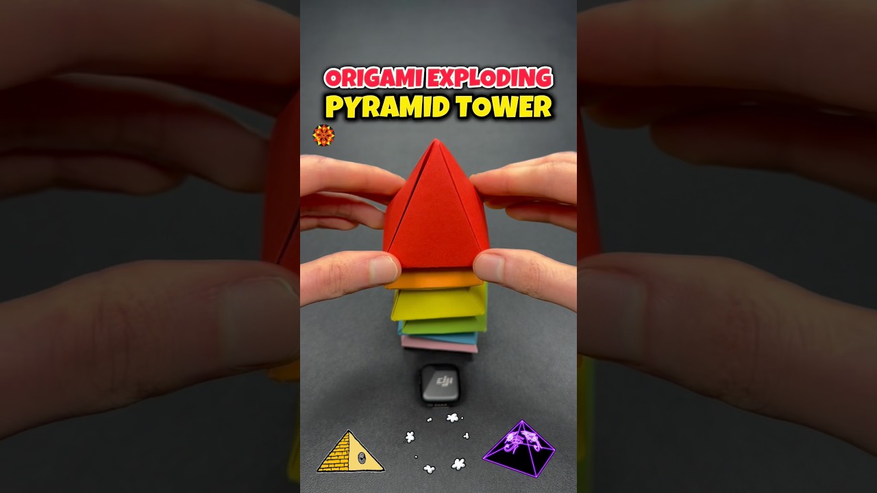 Origami Easy Exploding Pyramid Tower, designed by Jeremy Shafer #papertoy #origami #shorts
