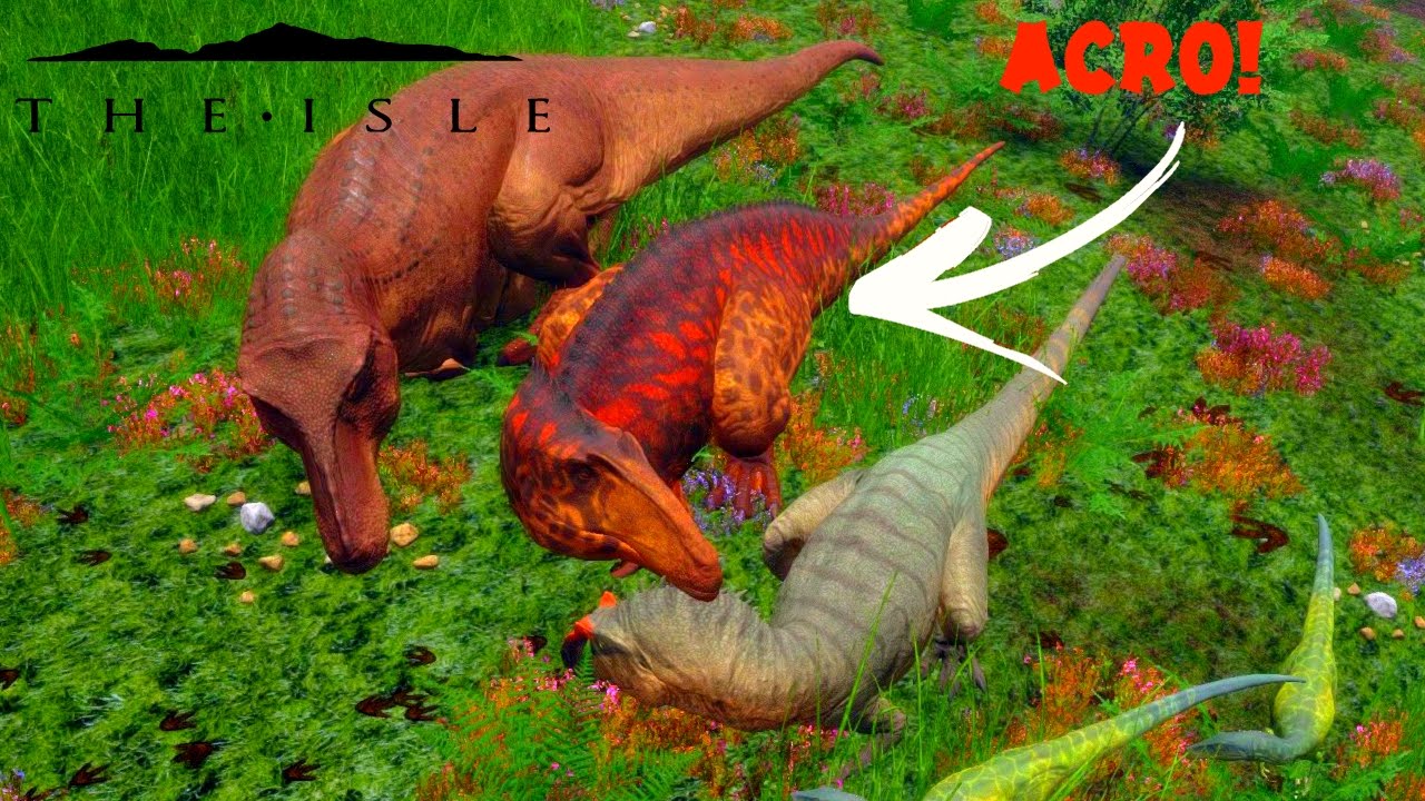 The Isle - ACROCANTHOSAURUS & UTAH RAPTOR PACK FIGHT PROGRESSION HERD ( Early Access Gameplay )
