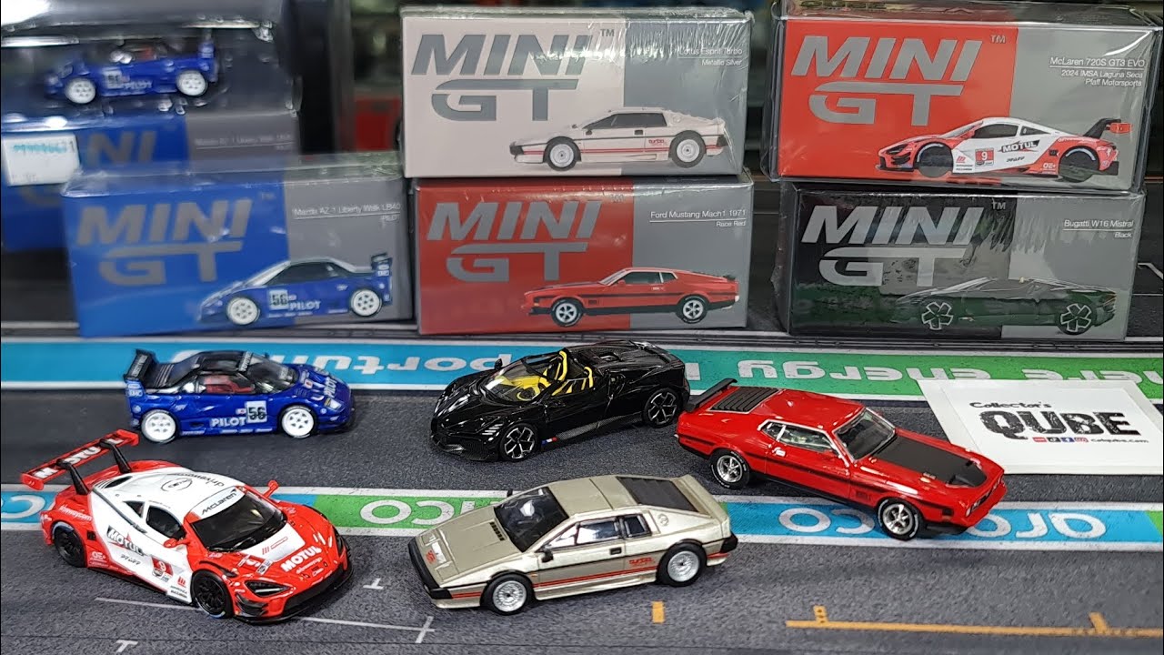 V2 Mini GT Ep80 Yummeh McLaren 720S GT3 Bugatti W16 Mistral Lotus Esprit Turbo Ford Mustang Mach1